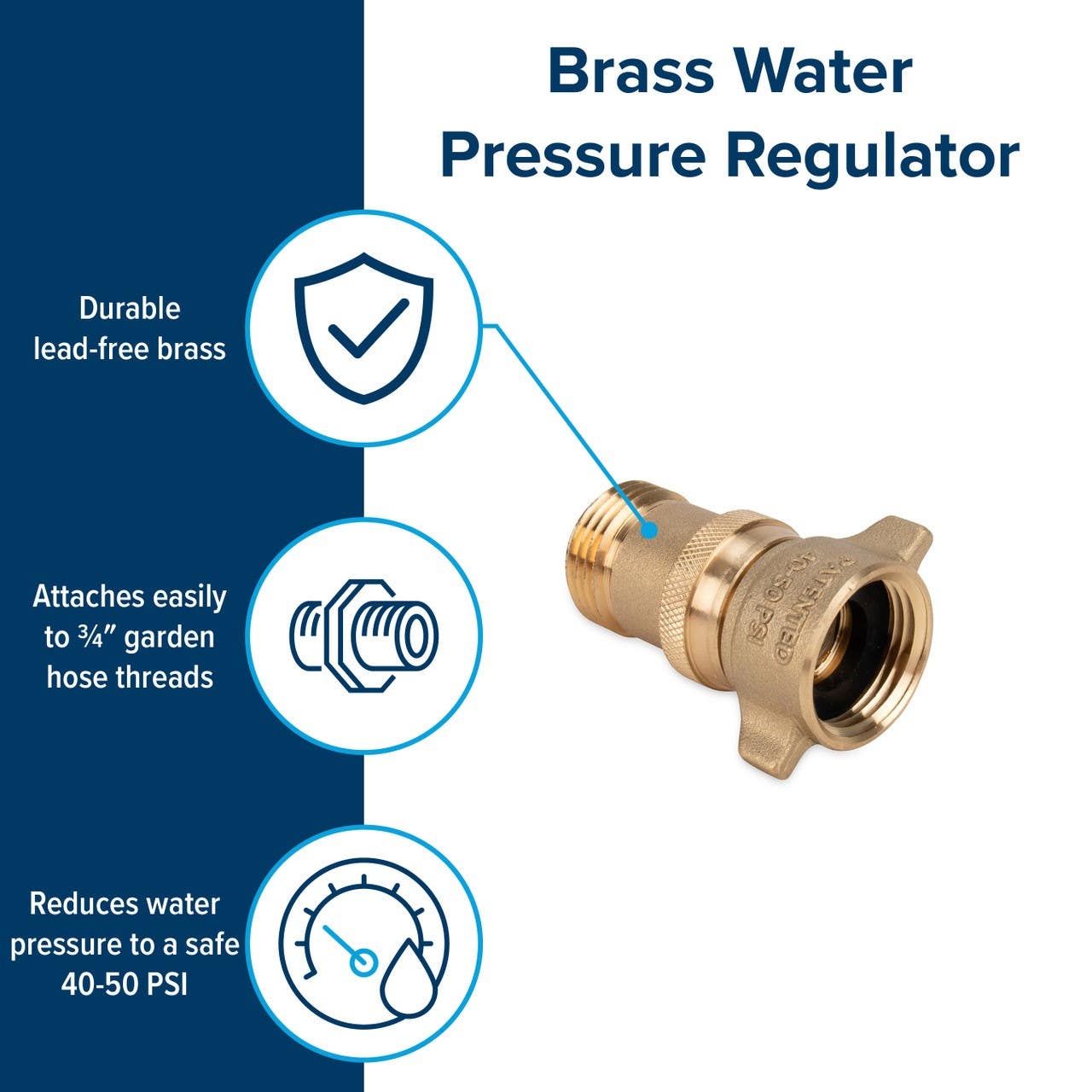 Camco Mfg 40055 Brass Marine/RV Water Pressure Regulator, 40-50 PSI
