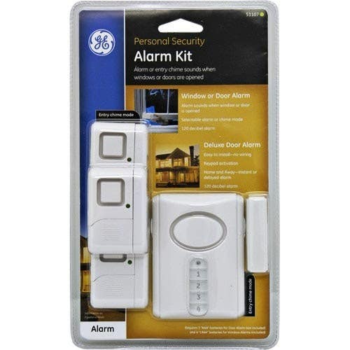 Jasco 51107 GE Battery-Operated Window Or Door Alarm Kit, White, 4PC