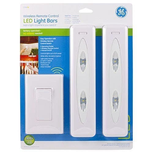 Jasco 17528 GE Battery Operated Led Light Bars With Remote, 2 Pack, White