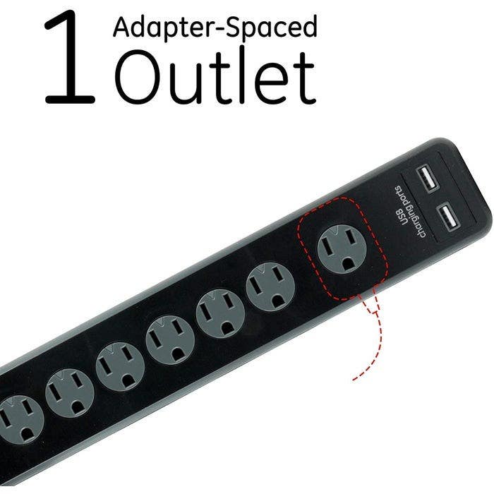 Jasco 25795 GE Pro 7-Outlet 2-USB 4ft. Surge Protector, Black