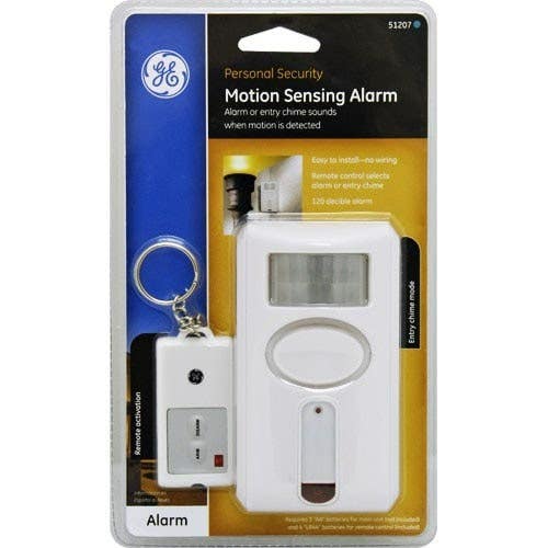 Jasco 51207 GE Battery-Operated Motion-Sensing Alarm With Keychain Remote, White