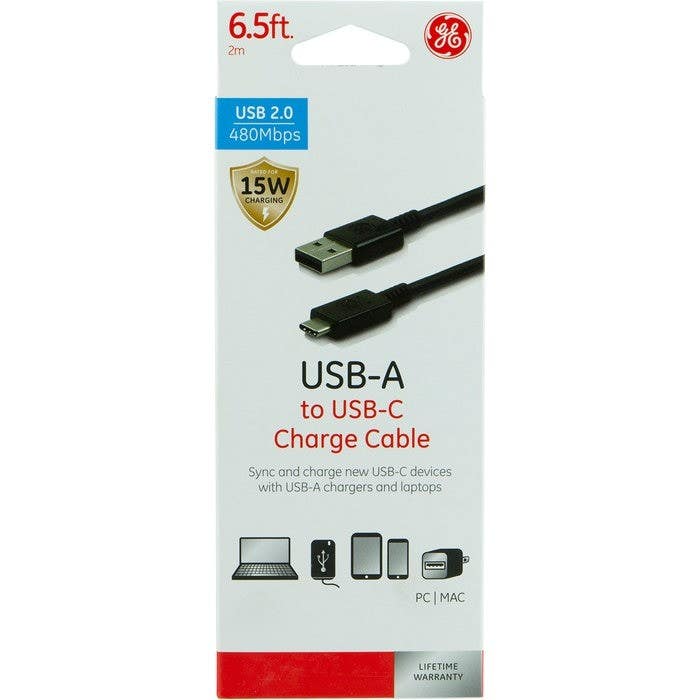 Jasco 33780 GE 6.5ft. USB-A To USB-C Charging Cable, Black