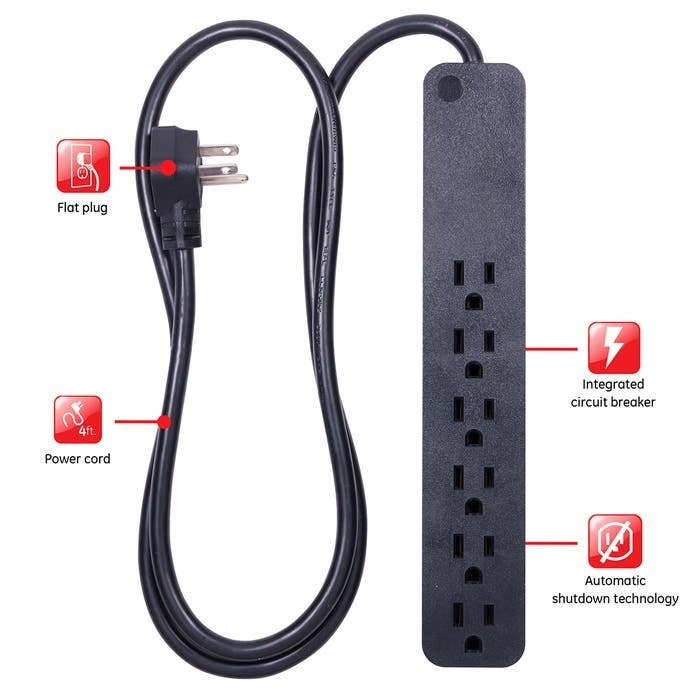 Jasco 37052 GE Pro 6-Outlet 8ft. Surge Protector, Black