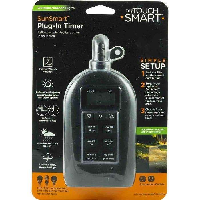 Jasco 33862 MyTouchSmart Indoor/Outdoor Plug-In SunSmart Digital Timer, Black