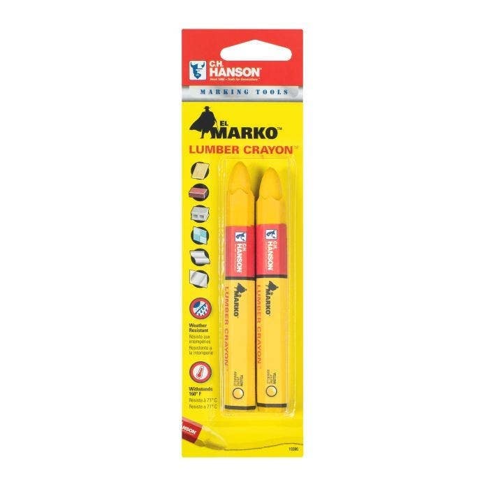 C.H. Hanson 10386 El Marko Lumber Crayon-Standard Yellow 2 Piece Carded (12 Pack)