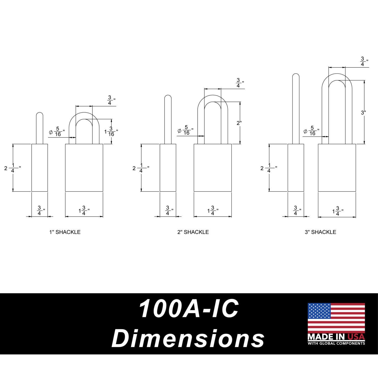 Paclock 100A-IC SFIC Compatible Medium Duty Aluminum Padlock, 5/16" Shackle Dia.