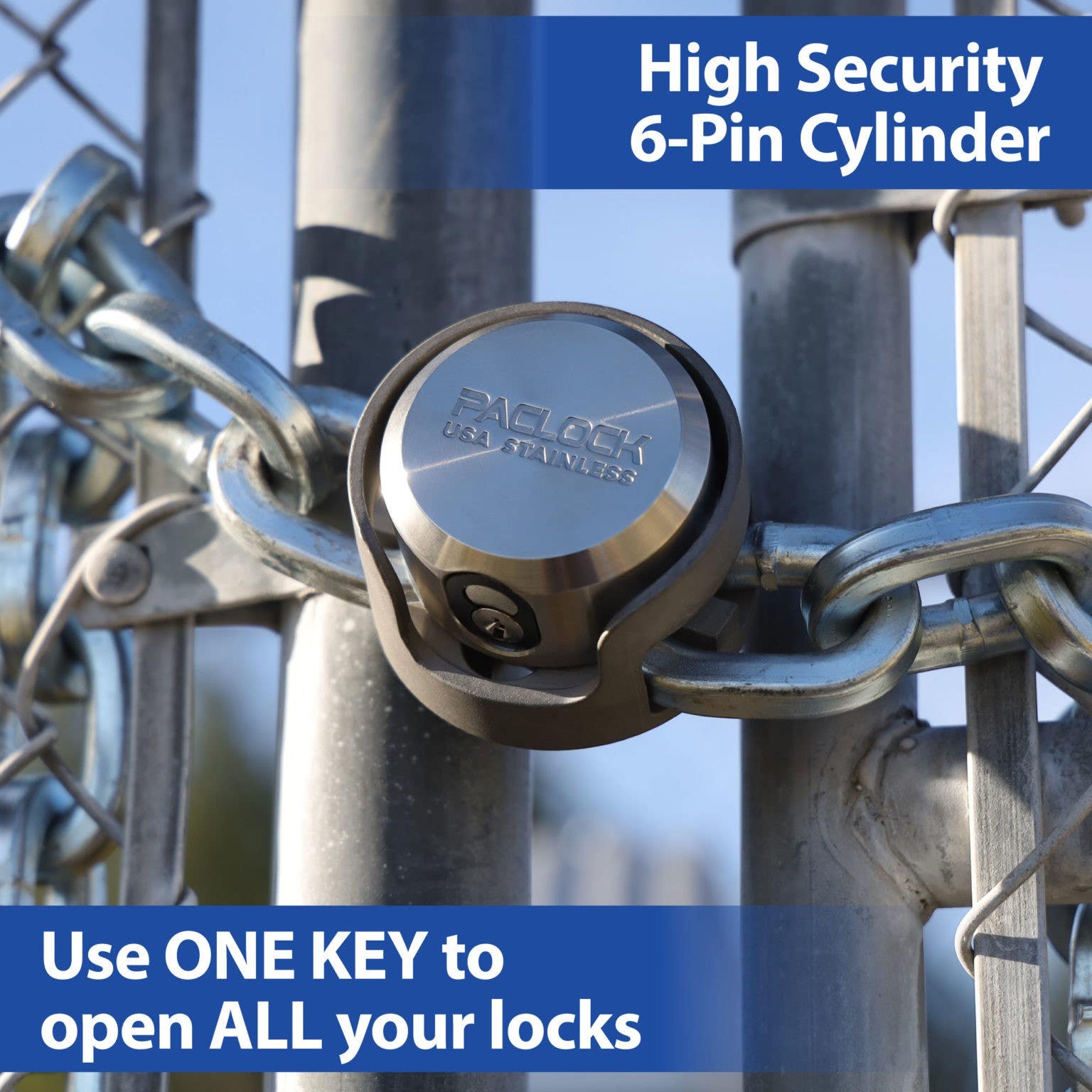 Paclock UCS-5S Universal Cylinder System Stainless Steel Chain Locking System For 1/2" Chain,6-Pin Cylinder
