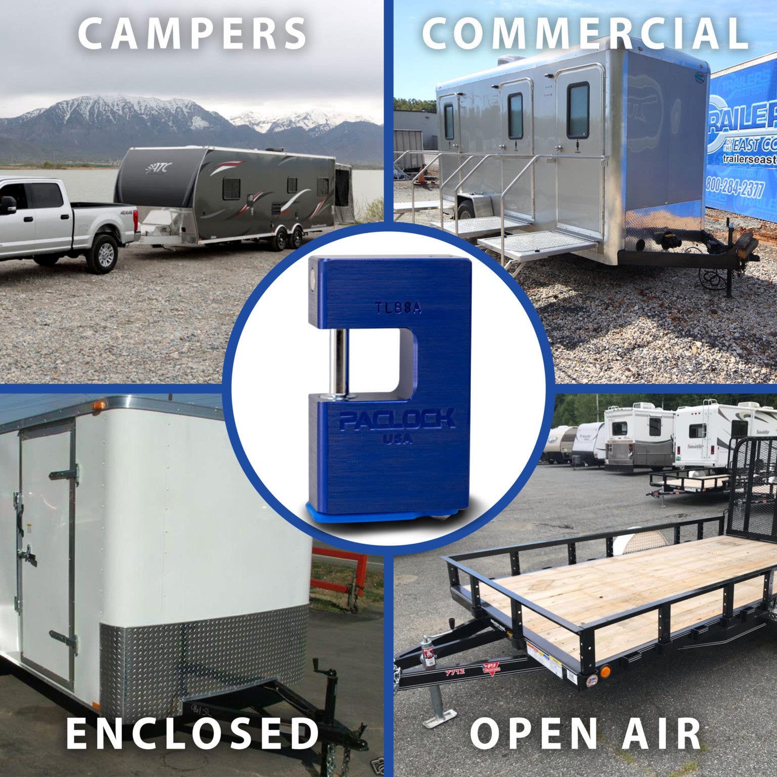 Paclock TL88A Hidden Shackle Trailer Coupler Lock - Aluminum, Standard Rekeyable