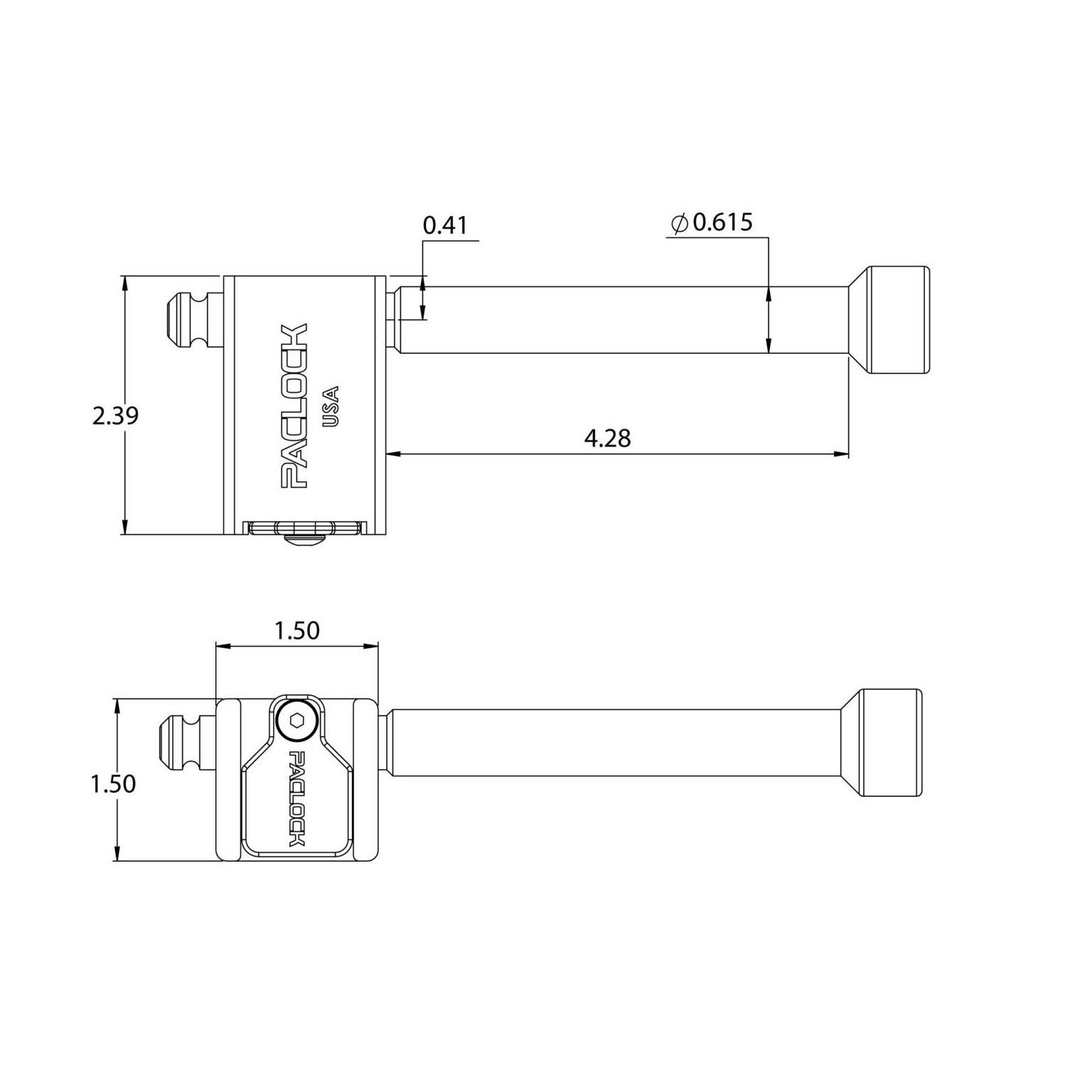 Paclock TL80-400 Locking Hitch Pin For 4" Receivers, Standard Rekeyable