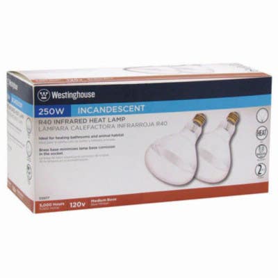 Westinghouse 0397748 Infrared Heat Lamp, Flood Beam, 250W, R40 Clear, 2-Pk