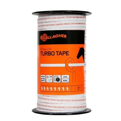 Gallagher G62354 Turbo Tape for Equine Fencing, 1/2" x 656', Ultra White