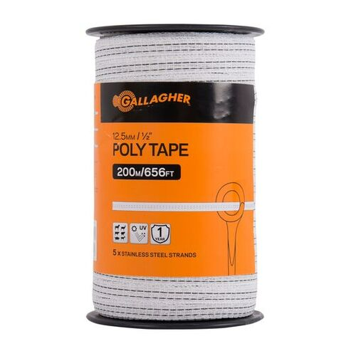 Gallagher G62304 1/2" x 656' Poly Tape for Equine Fencing, Ultra White