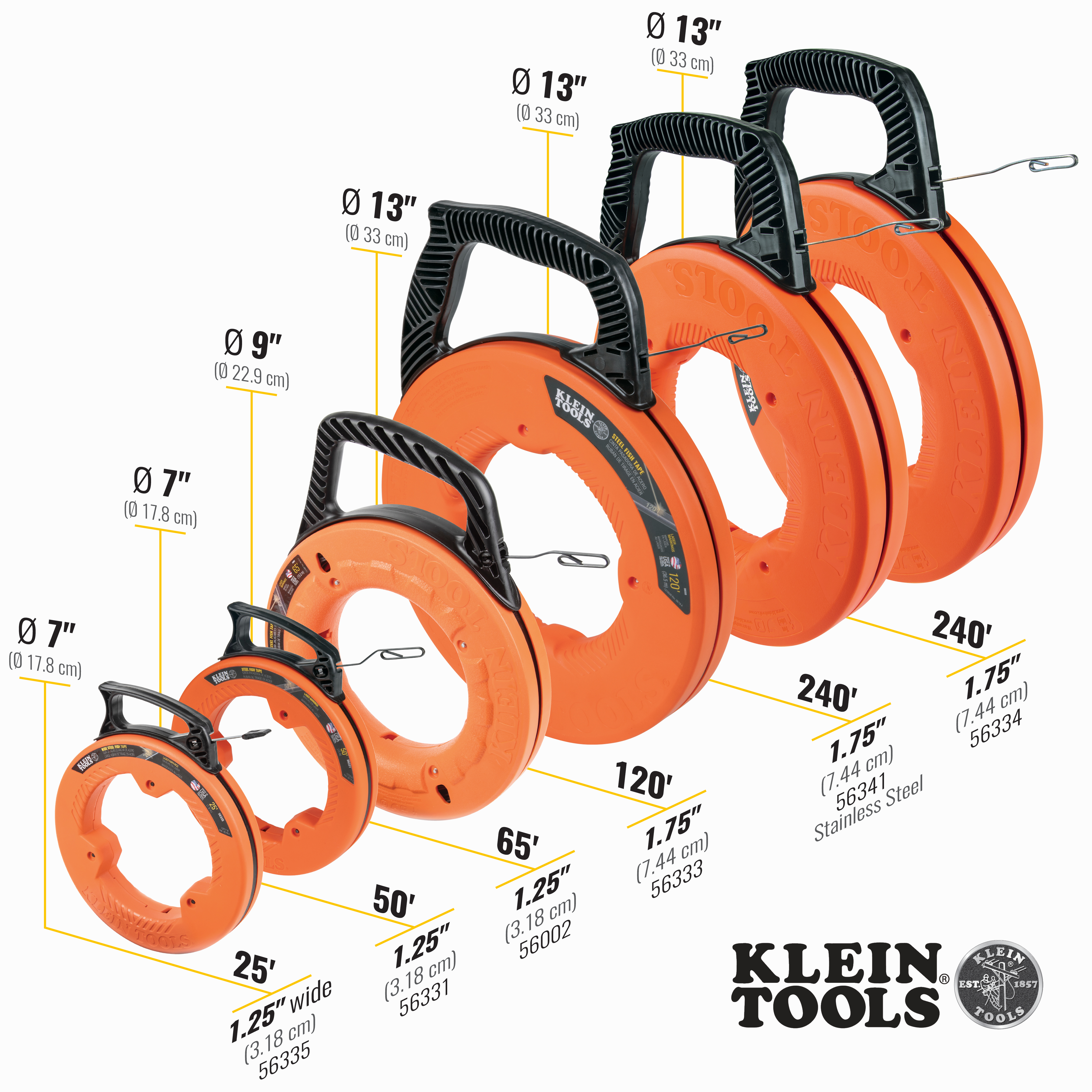 Klein Tools 56331 Steel Fish Tape, 1/8" x 50'