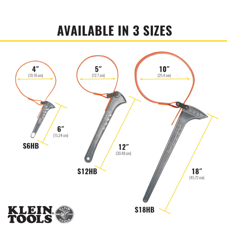 Klein Tools S12HB Grip-It Strap Wrench, 1-1/2 to 5", 12" Handle