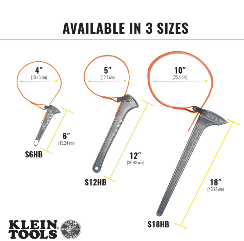 Klein Tools S6HB Grip-It Strap Wrench, 1-1/2 to 4", 6" Handle