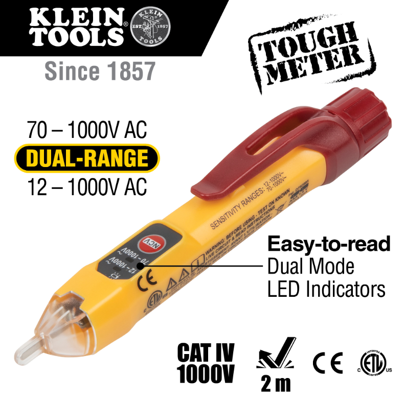 Klein Tools NCVT-2P Dual Range Non-Contact Voltage Tester 12 - 1000V AC