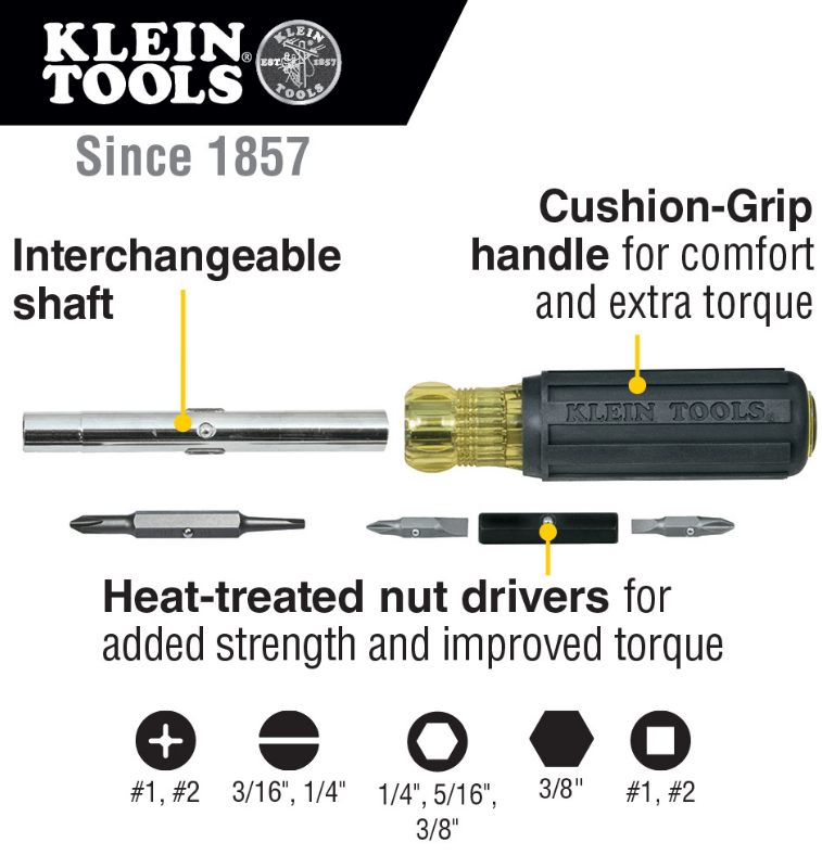 Klein Tools 32557 Multi-Bit Screwdriver / Nut Driver, 10-in-1, Heavy Duty