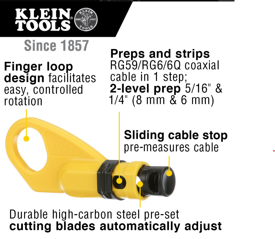 Klein Tools VDV110-061 Coax Cable 2-Level Radial Stripper