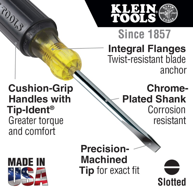 Klein Tools 602-4 1/4" Keystone Screwdriver, 4" Round Shank