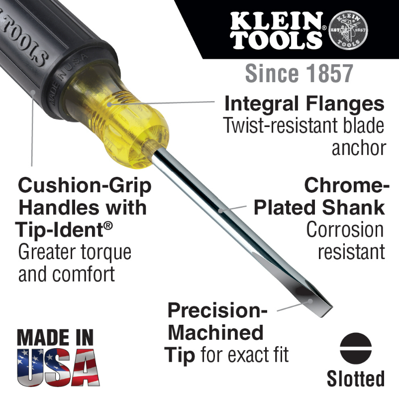 Klein Tools 602-6 5/16" Keystone Screwdriver, 6" Round Shank