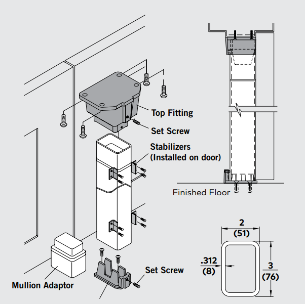 KABA HC1300-8 Heavy-duty Steel HC Mullion, 8 ft.