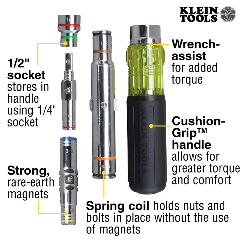 Klein Tools 32807MAG 7-in-1 Multi-Bit Screwdriver / Nut Driver, Magnetic