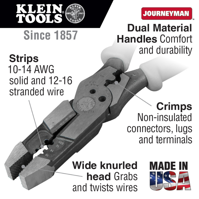 Klein Tools J2158CR Hybrid Pliers with Crimper and Wire Stripper