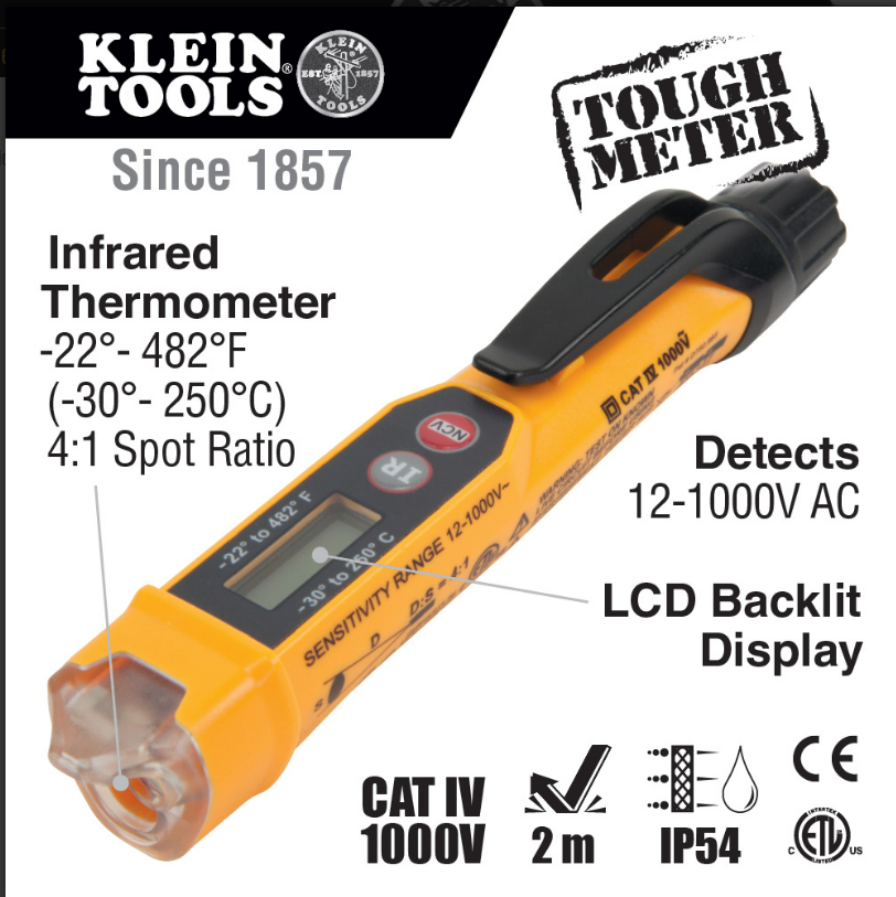 Klein Tools NCVT4IR Non-Contact Voltage Tester Pen, 12-1000 AC V with Infrared Thermometer