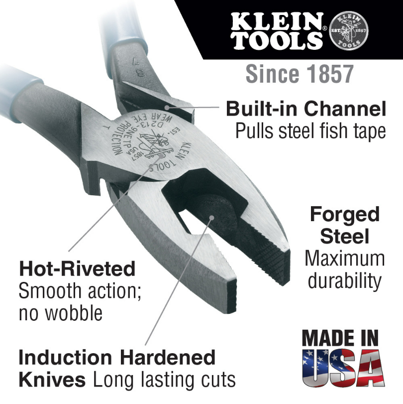 Klein Tools D213-9NETP Lineman's Fish Tape Pulling Pliers, 9"