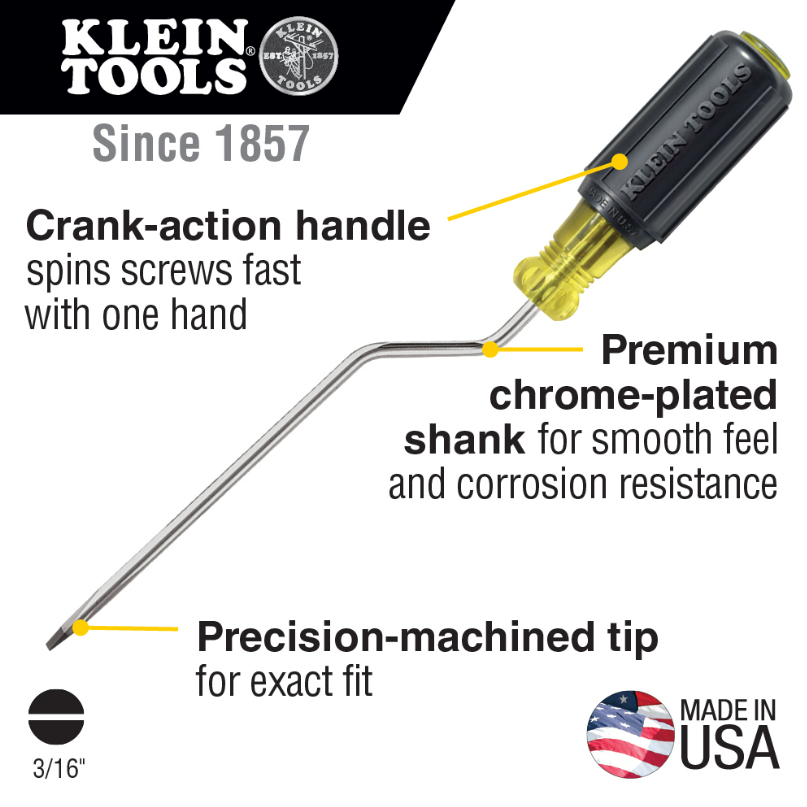 Klein Tools 670-6 Rapi-Driv Screwdriver, 3/16" Cabinet, 6" Shank