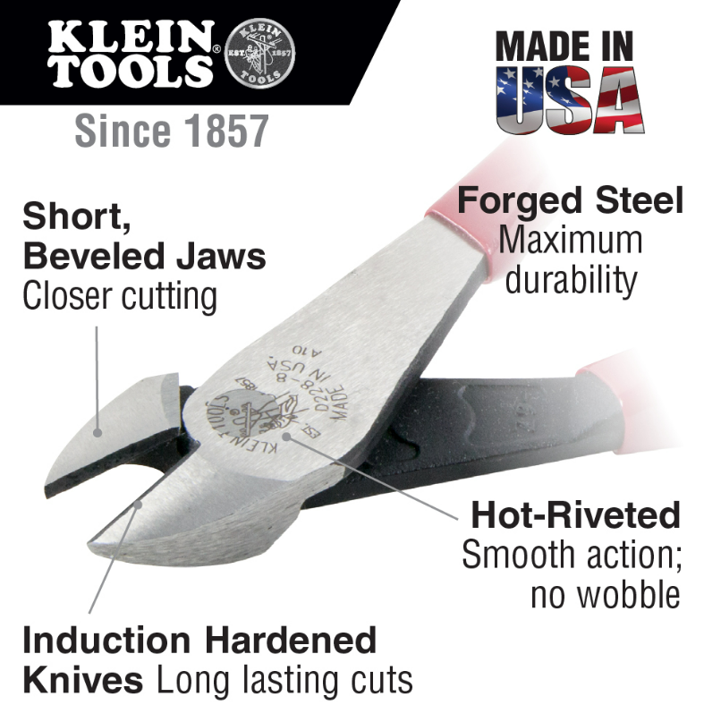 Klein Tools D228-8 Diagonal Cutting Pliers, High-Leverage, 8"
