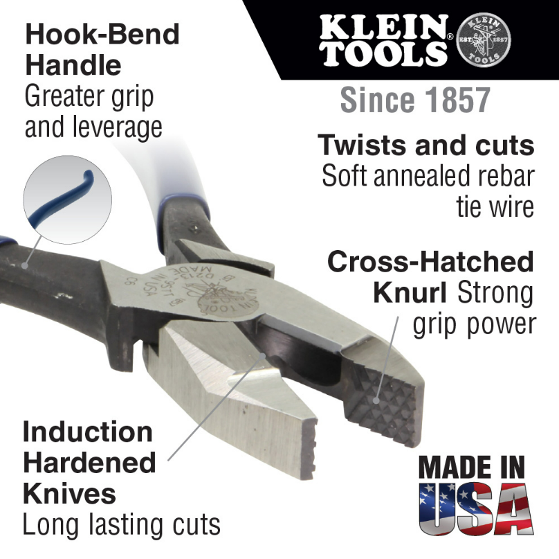 Klein Tools D201-7CST Ironworker's Pliers, 9" with Spring