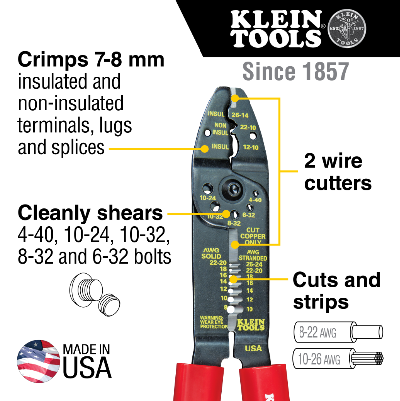 Klein Tools 1001 Multi Tool, Stripper, Crimper, Wire Cutter, 8-22 AWG