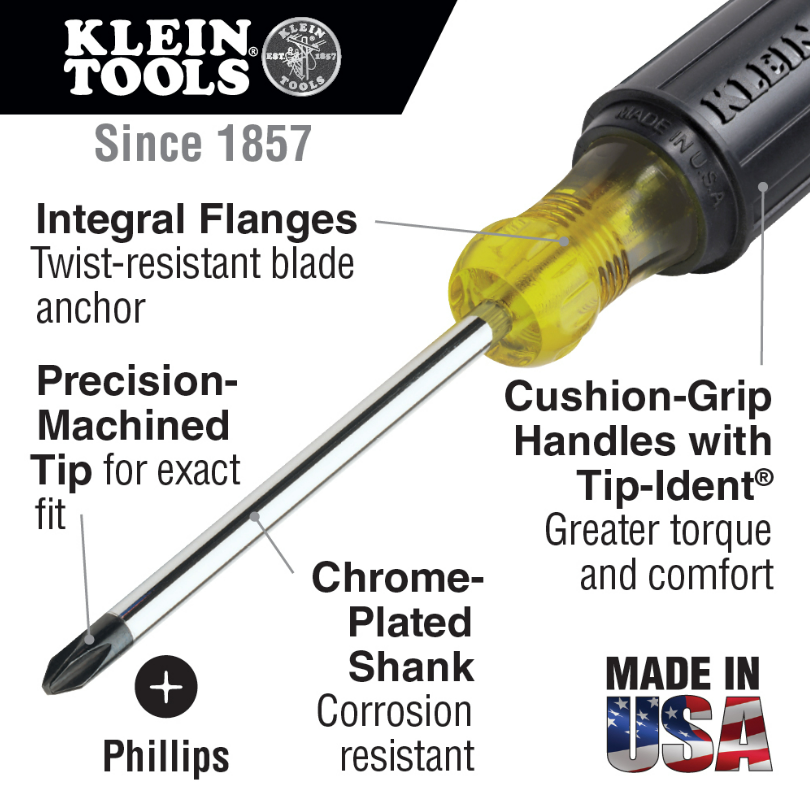 Klein Tools 603-1 Stubby Screwdriver,2-Phillips, 1-1/2" Round Shank