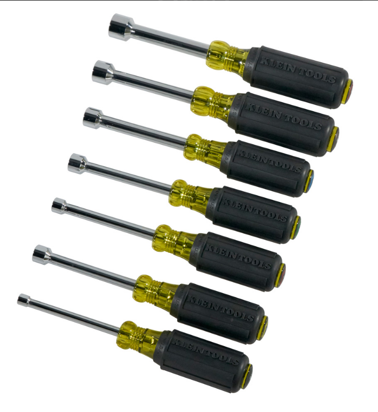 Klein Tools 631 Nut Driver Set, 3" Shafts, Cushion-Grip, 7-Pcs.