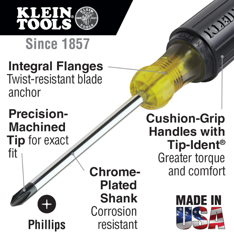 Klein Tools 603-7 2-Phillips Screwdriver, 7" Round Shank