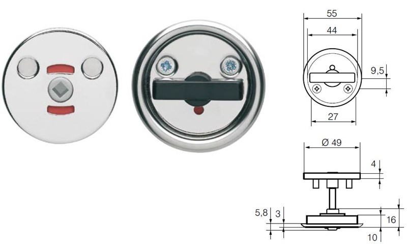 Abloy Sentry LH441_160300100 LH0341 Turn Knob, Material-Steel, Finish-Bright Chrome