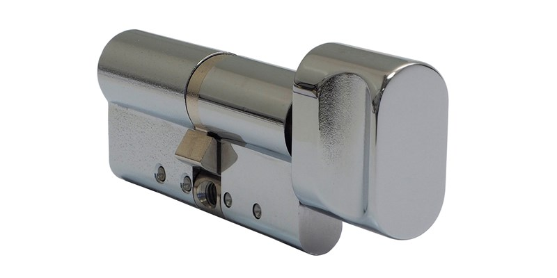 Abloy Sentry CYL333 Cliq Cylinder w/ Thumbturn, w/o Keys for Mortise Lock Case, DIN Type, Bright Chrome