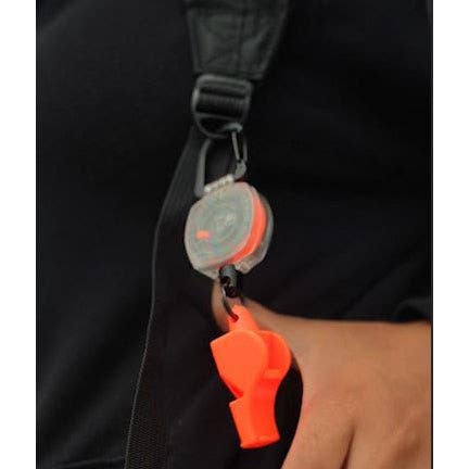 KEY-BAK 0KBP-00451 Safety Whistle Clear, 24" Orange Cord, Carabiner, Ring Clip S/R Whistle