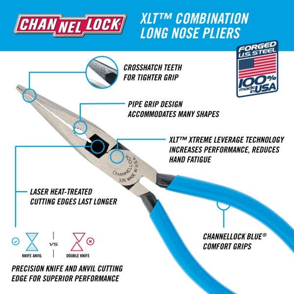 Channellock 326 6" Long Nose Plier With Cutter