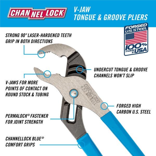 Channellock 432 10" V-Jaw Tongue & Groove Plier