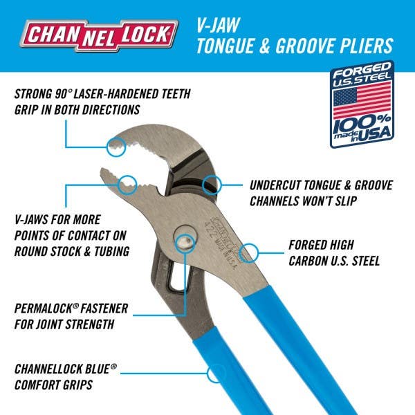 Channellock 422 9-1/2" V-Jaw Tongue & Groove Plier