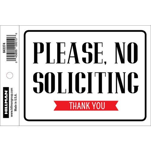 Hillman 843374 No Soliciting Sign, (4" X 6")