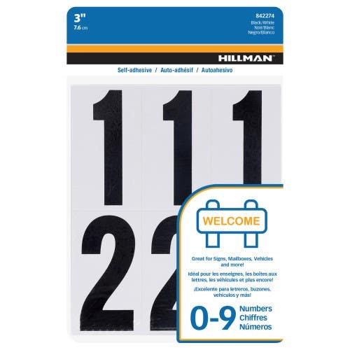Hillman 842274 Adhesive House Number Black And White (3")