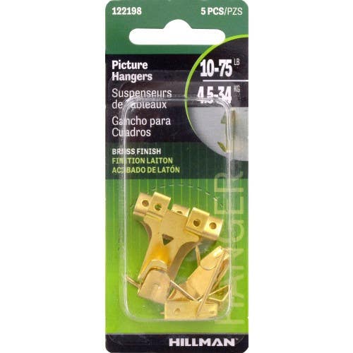 Hillman 122198 Professional Picture Hangers Brass, (10-75LB), 5 Pack