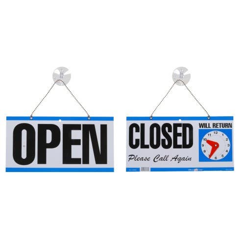 Hillman 848653 Two Sided Open/Closed Sign With Clock (6" X 12")