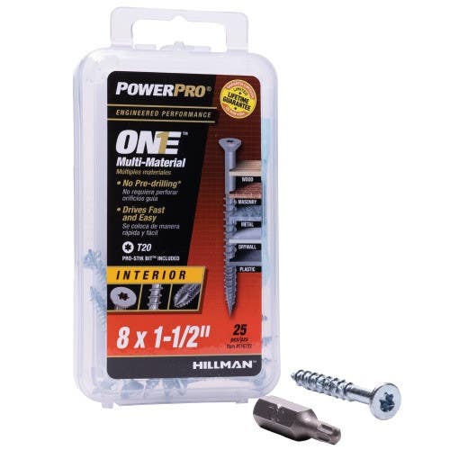 Hillman 116722 One Flat Zinc Interior Multi Material Screws, (8 X 1-1/2") 25 Pack