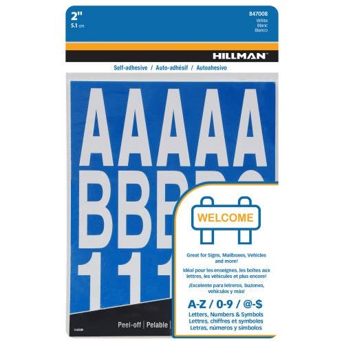 Hillman 847008 Adhesive Die-Cut Letter And Number Pack White, (2")