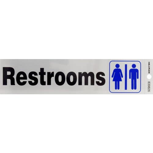 Hillman 839826 Adhesive Restrooms Sign (2" X 8")
