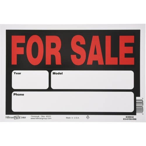 Hillman 839932 Automobile For Sale Sign Black and Red (8" X 12")